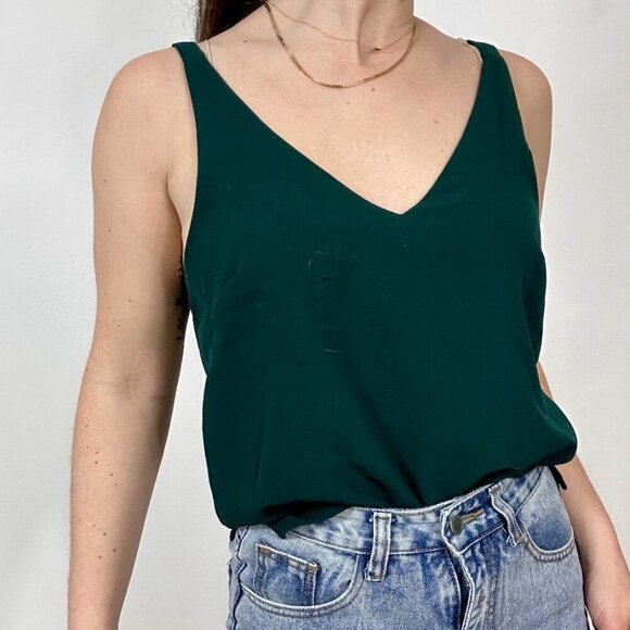 Dynamite Tops - Dynamite Forest Green V Neck Sleeveless Blouse Stretch Fit Size Small